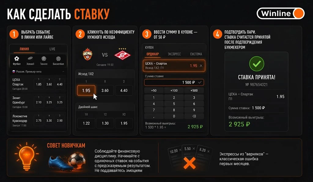 Оформление ставки в приложении Винлайн